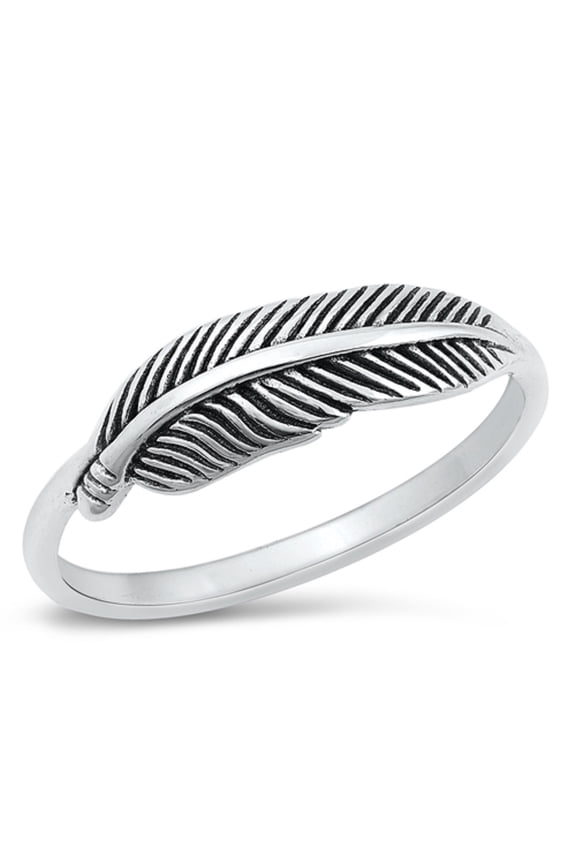 Sterling Silver Sideways Feather Ring Size 7