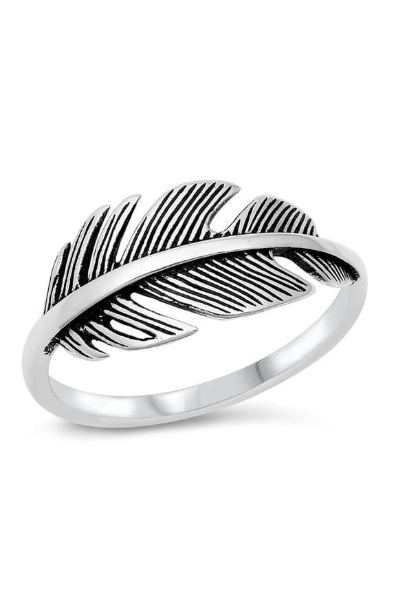 Sterling Silver Sideways Feather Ring Size 7