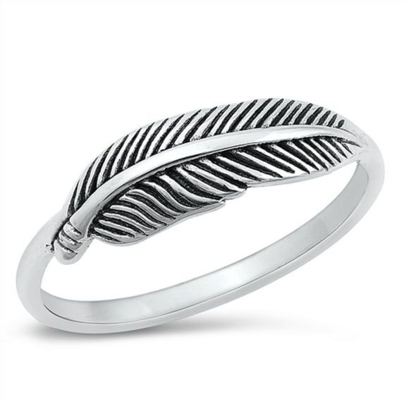 All in Stock Sterling Silver Sideways Feather Ring Size 8