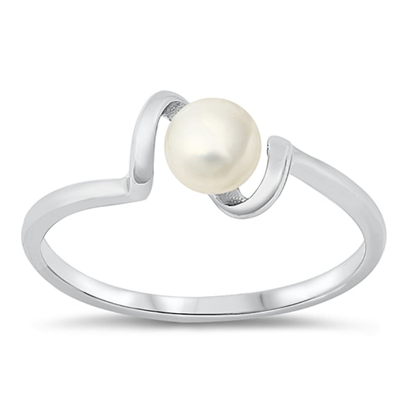 All in Stock Sterling Silver Simulated Pearl Bead Swirl Design Ring Size 10
