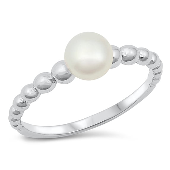 All in Stock Sterling Silver Simulated Pearl Beaded Design Ring Size 4