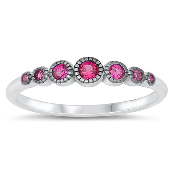 All in Stock Sterling Silver Simulated Ruby Cubic Zirconia Graduated Flower Design Ring Size 6
