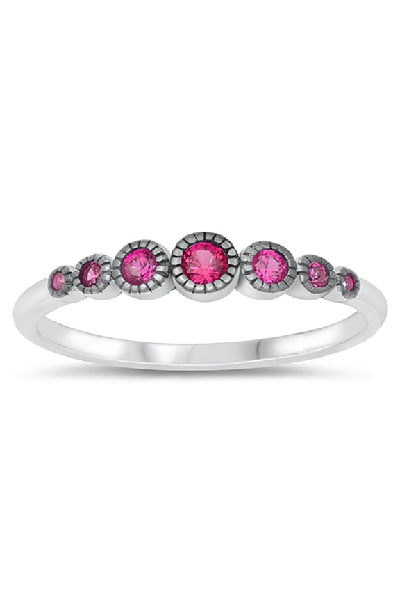 Sterling Silver Simulated Ruby Cubic Zirconia Graduated Flower Design Ring Size 9