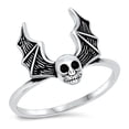 thumbnail image 1 of All in Stock Sterling Silver Skull Bat Ring Size 12, 1 of 3
