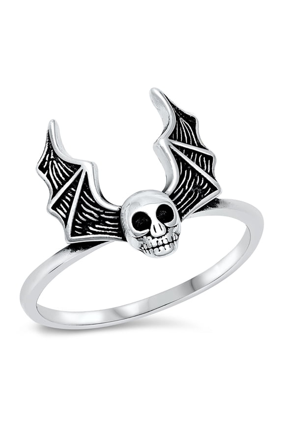 Sterling Silver Skull Bat Ring Size 5