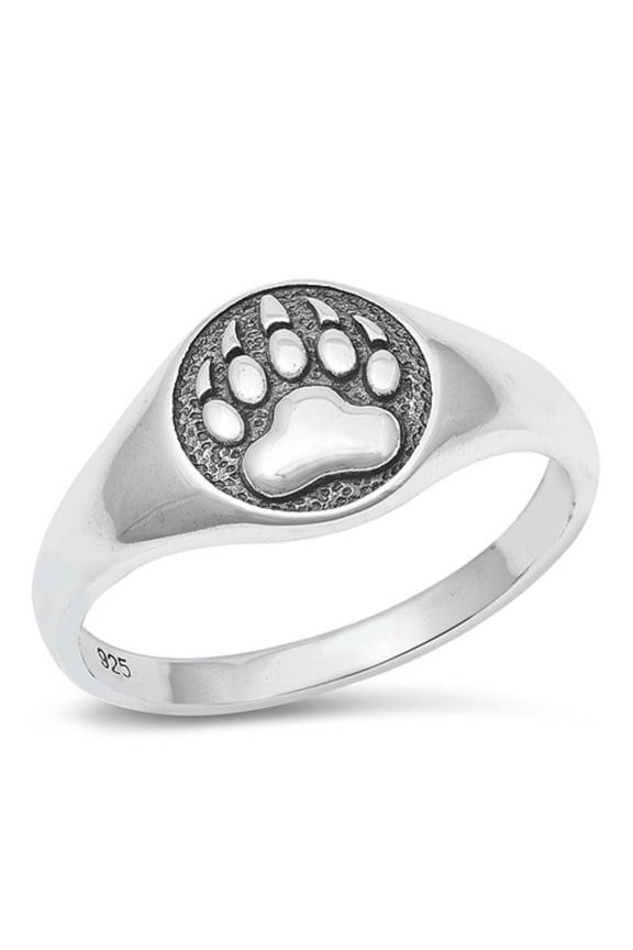 Sterling Silver Spectacled Bear Paw Stamp Ring Size 9