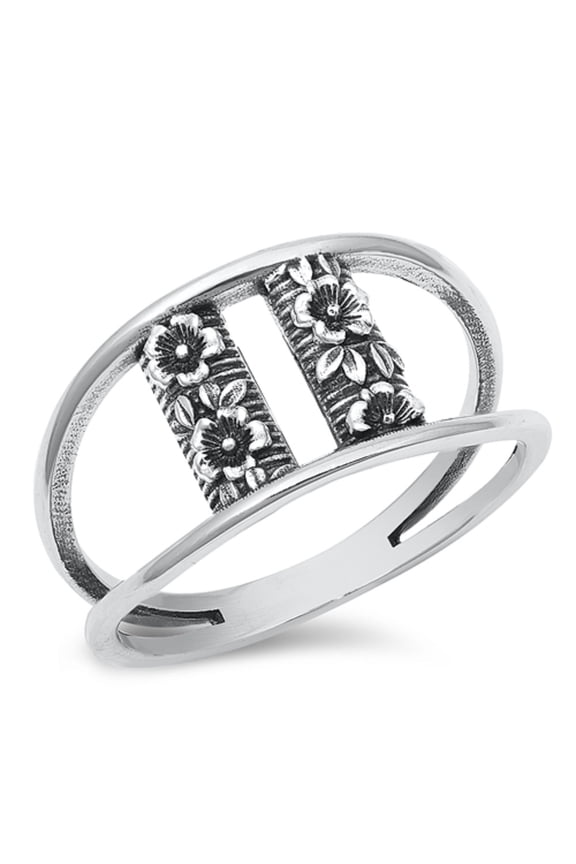 Sterling Silver Split Shank Flower Garden Ring Size 8
