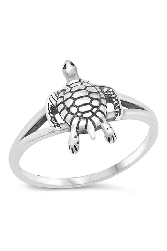 Sterling Silver Split Shank Sea Turtle Ring Size 4