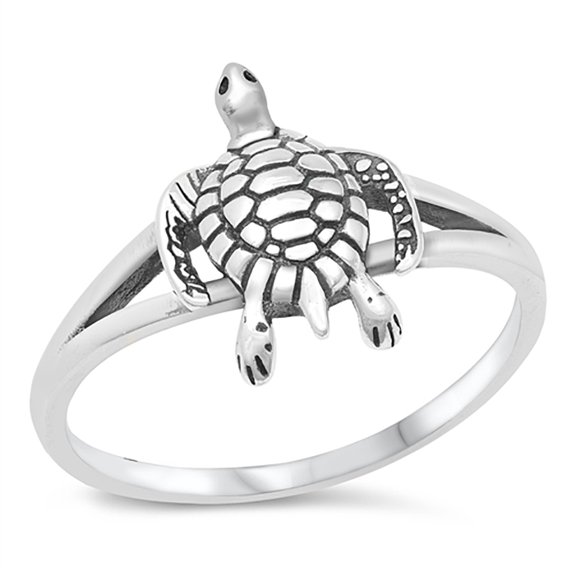 All in Stock Sterling Silver Split Shank Sea Turtle Ring Size 8