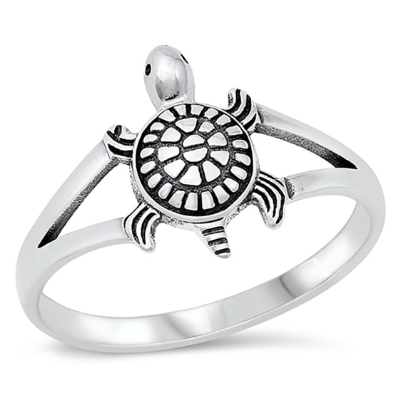All in Stock Sterling Silver Split Shank Wood Turtle Ring Size 5