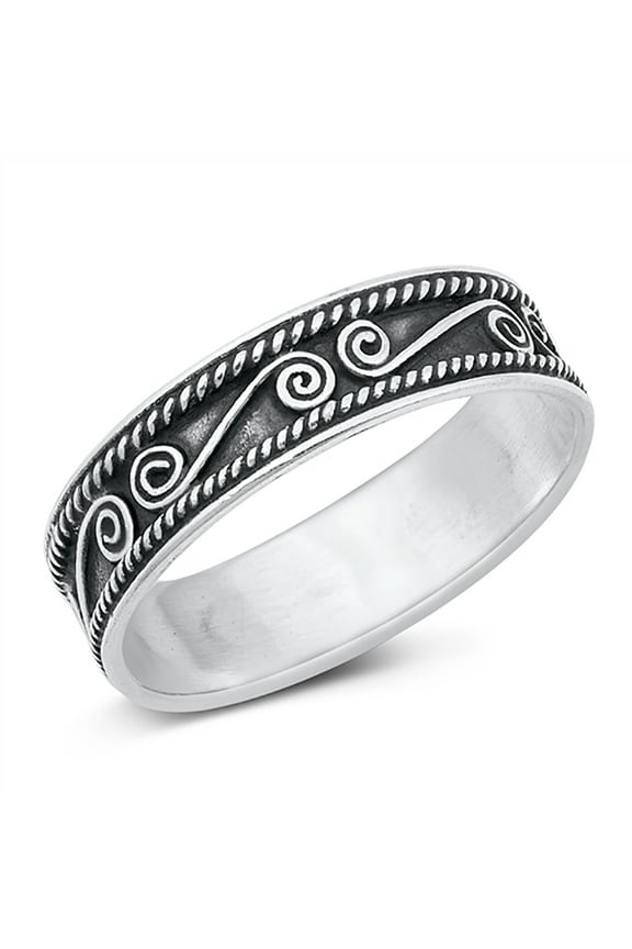 Sterling Silver Swirl Bali Band Ring Size 7