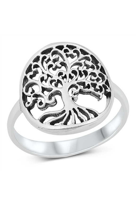 Sterling Silver Swirl Heart Tree of Life Ring Size 6