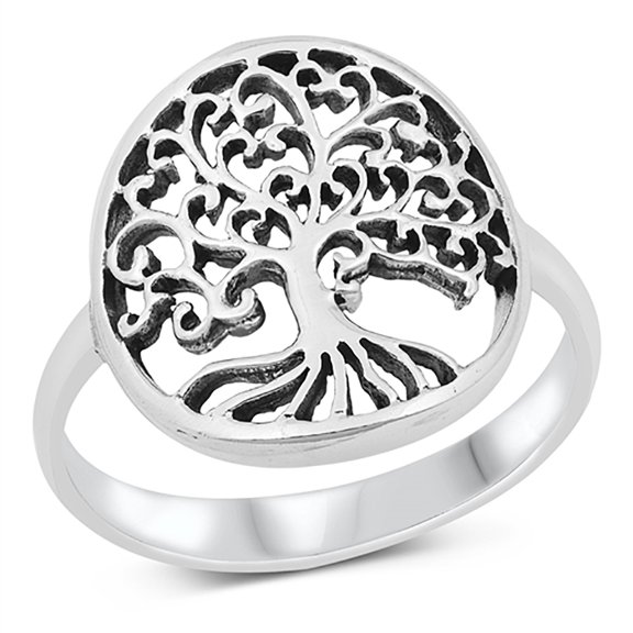 All in Stock Sterling Silver Swirl Heart Tree of Life Ring Size 9