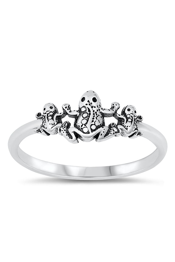 Sterling Silver Three Frogs Ring Size 7
