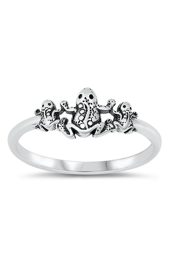Sterling Silver Three Frogs Ring Size 8