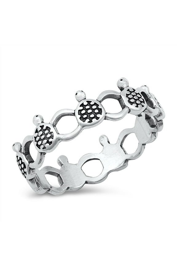 Sterling Silver Turtles Holding Hands Ring Size 10