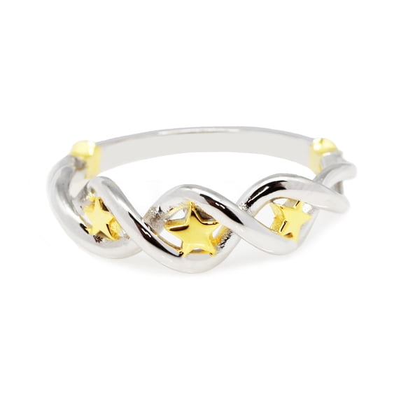 All in Stock Sterling Silver Twisted Vines Gold-Tone Stars Ring Size 10