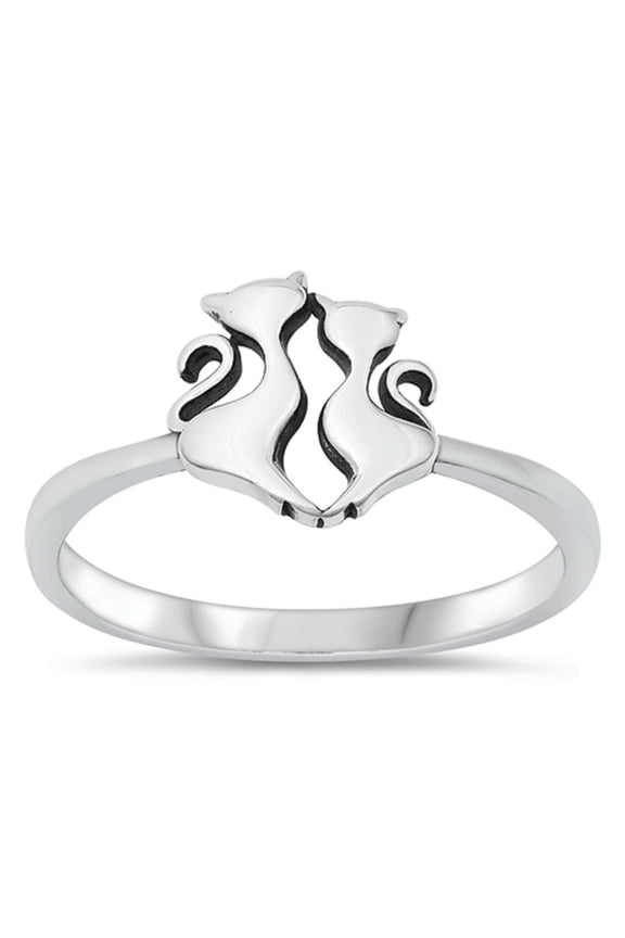 Sterling Silver Two Lovely Cats Ring size 5