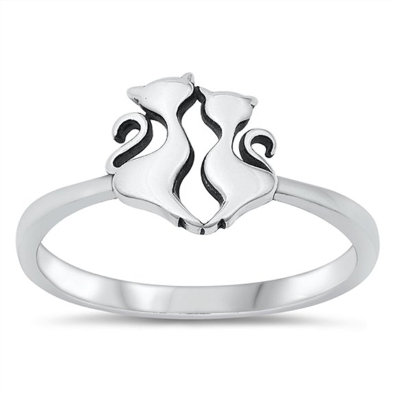 All in Stock Sterling Silver Two Lovely Cats Ring size 7