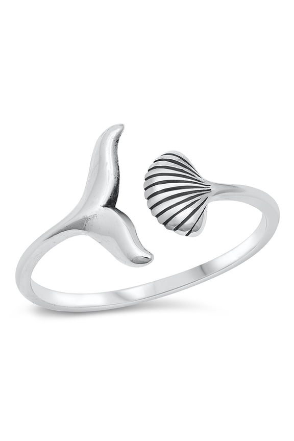 Sterling Silver Whale Tail and Seashell Ring Size 9