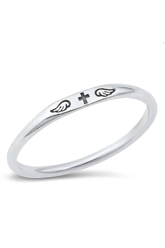 Sterling Silver Wings and Cross Ring Size 10