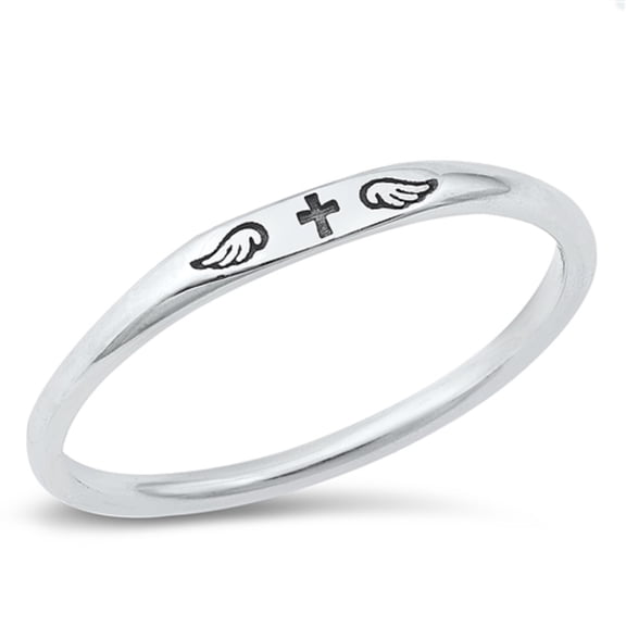 All in Stock Sterling Silver Wings and Cross Ring Size 4