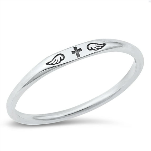 All in Stock Sterling Silver Wings and Cross Ring Size 6
