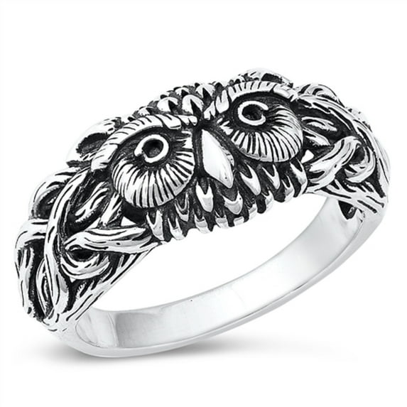All in Stock Sterling Silver Wisdom of Owl Ring Size 9