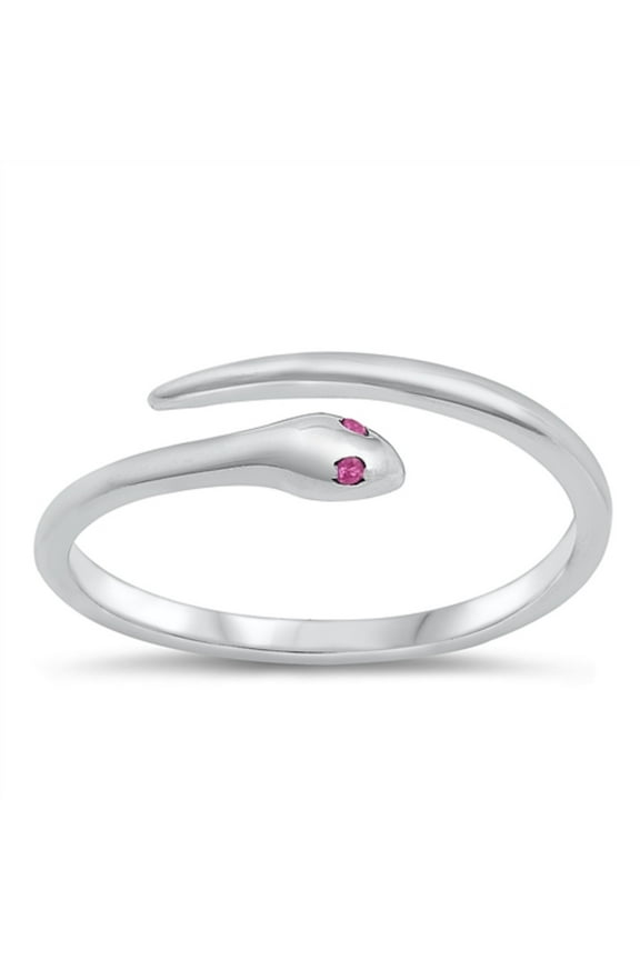 Stimulated Ruby Cubic Zirconia Eyes Snake Ring Sterling Silver Size 3