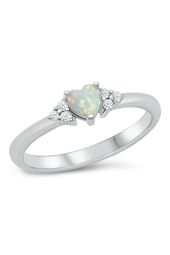 White Simulated Opal Cubic Zirconia Heart Promise Ring Sterling Silver Size 4