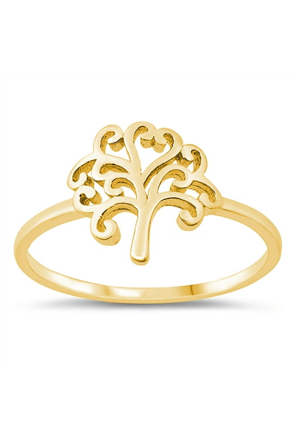 Yellow Gold-Tone Sterling Silver Victorian Tree of Life Ring Size 6