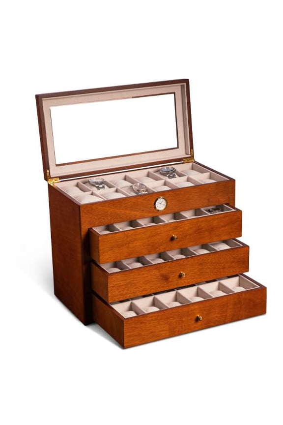 All in Time Watch Box, 48 Watch Slots, Cherry Wood