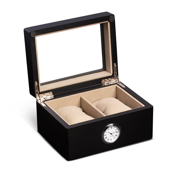 All in Time Watch Box, Double Slot, Black Wood
