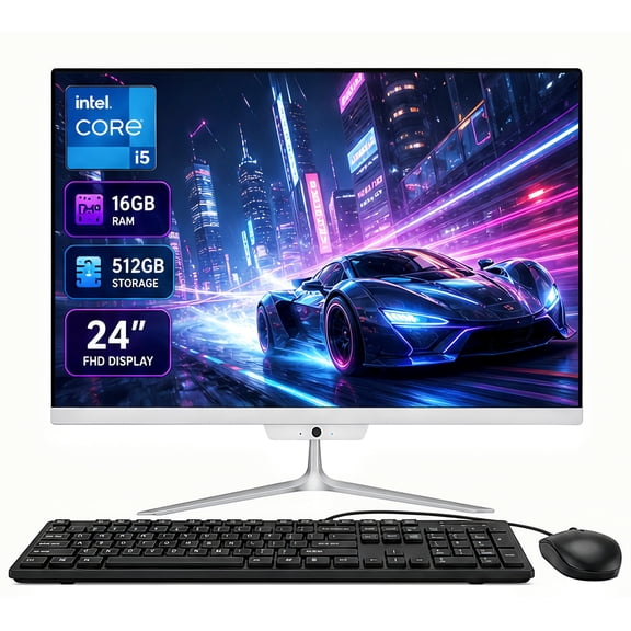 All in one Desktop, 24" FHD Intel Core i5-6500 up to 3.6GHz, 16GB RAM, 512GB SSD, Built-in HD Webcam, Win 10, White (Mouse & Keyboard)