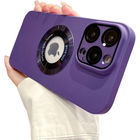 All-in-one Lens case with Logo Leakage, with Magnetic Suction, Frosted Skin case, Shockproof and Drop-Proof, for iPhone 15 14 13 12 Pro Max Plus Phone Case (Dark Purple,iPhone 13 Pro)