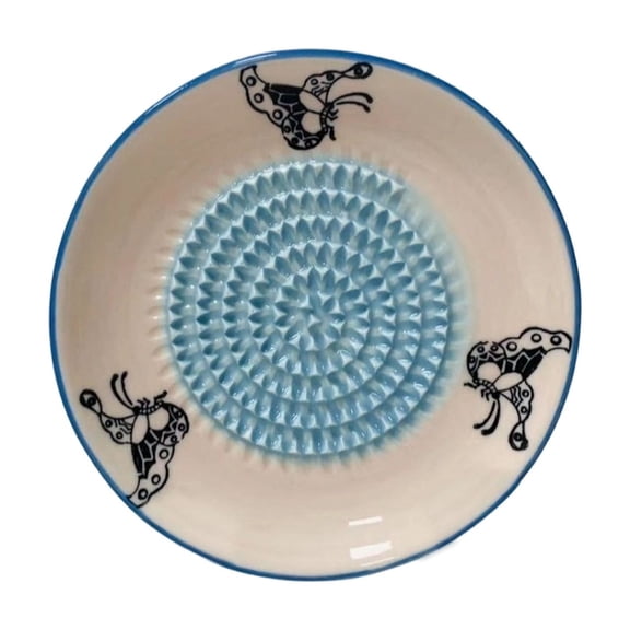 All-in-one Ceramic Garlic Grater Plate 1-Piece- Blue Embossed Design and Style - For Garlic, Ginger, Chocolate, and more! - Comes with 4.65" Plate