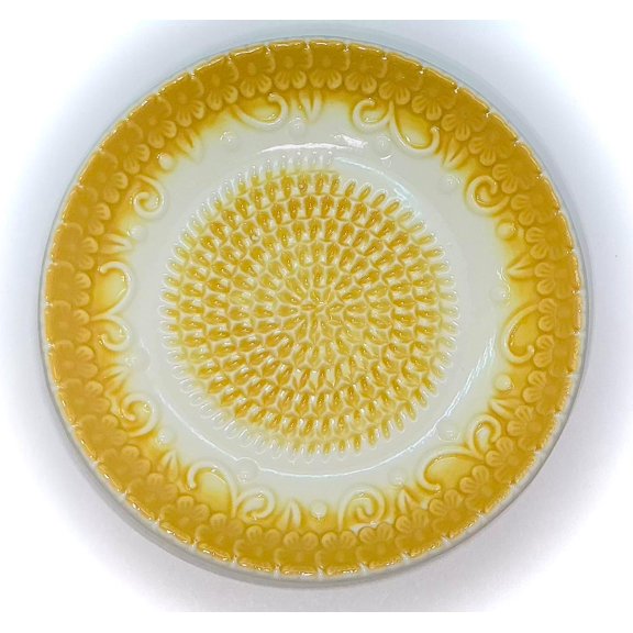 All-in-one Premium Ceramic Garlic Grater Plate 4-Piece Set - Yellow Embossed Design and Style - For Garlic, Ginger, Chocolate, and more- Comes w