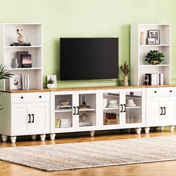All - in - one TV stand with solid construction and anti - tip kit for up to 70" TVs, creating exquisite life in living room