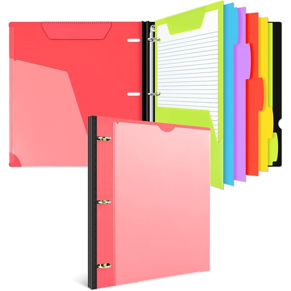 All-in-one Telescoping Binder Notebook3 Ring Notebook Binder with 1 Plastic Movable Pocket Folder,5 Plastic Subject dividers and Graph Paper and College Ruled Paper - Red
