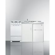All-in-one combination kitchenette with refrigerator-freezer, sink, storage cabinet, and gas range