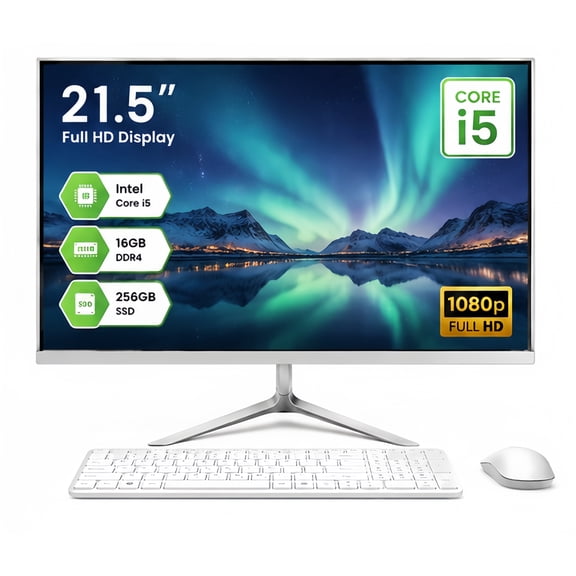 All in one desktop computer 21.5" Fhd Display Intel Core i5 up to 3.1GHz 16GB RAM 256GB SSD Windows 10,Mouse,Keyboard