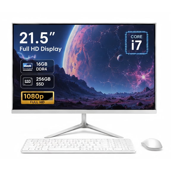 All in one desktop computer 21.5" Fhd Display Intel Core i7 up to 3.3GHz 16GB RAM 256GB SSD Windows 10,Mouse,Keyboard