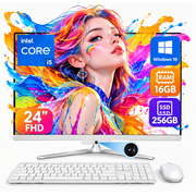 All in one desktop computer 24" FHD Intel Core i5 up to 3.7GHz, 16GB RAM, 256GB SSD, Built-in HD Webcam, Win 10, White Mouse & Keyboard