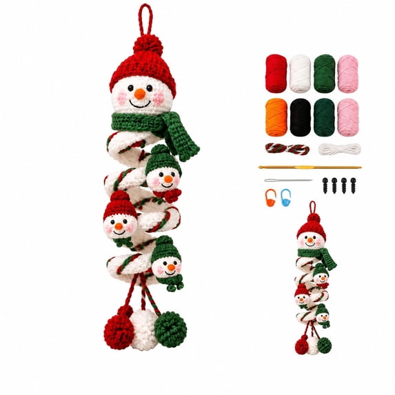 All‑inclusive DIY Crochet Kit for Multi Snowman Spiral Ornament Handcraft Supplies for Crafting Unique Christmas Tree Hanging Decor (C)