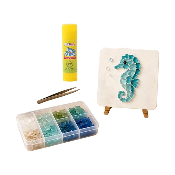 All-inclusive Sea Glass Art Set, Ocean Themed DIY Craft Project with Display Cards and Stands, Holiday Gift for Kids and Art Lovers(G)