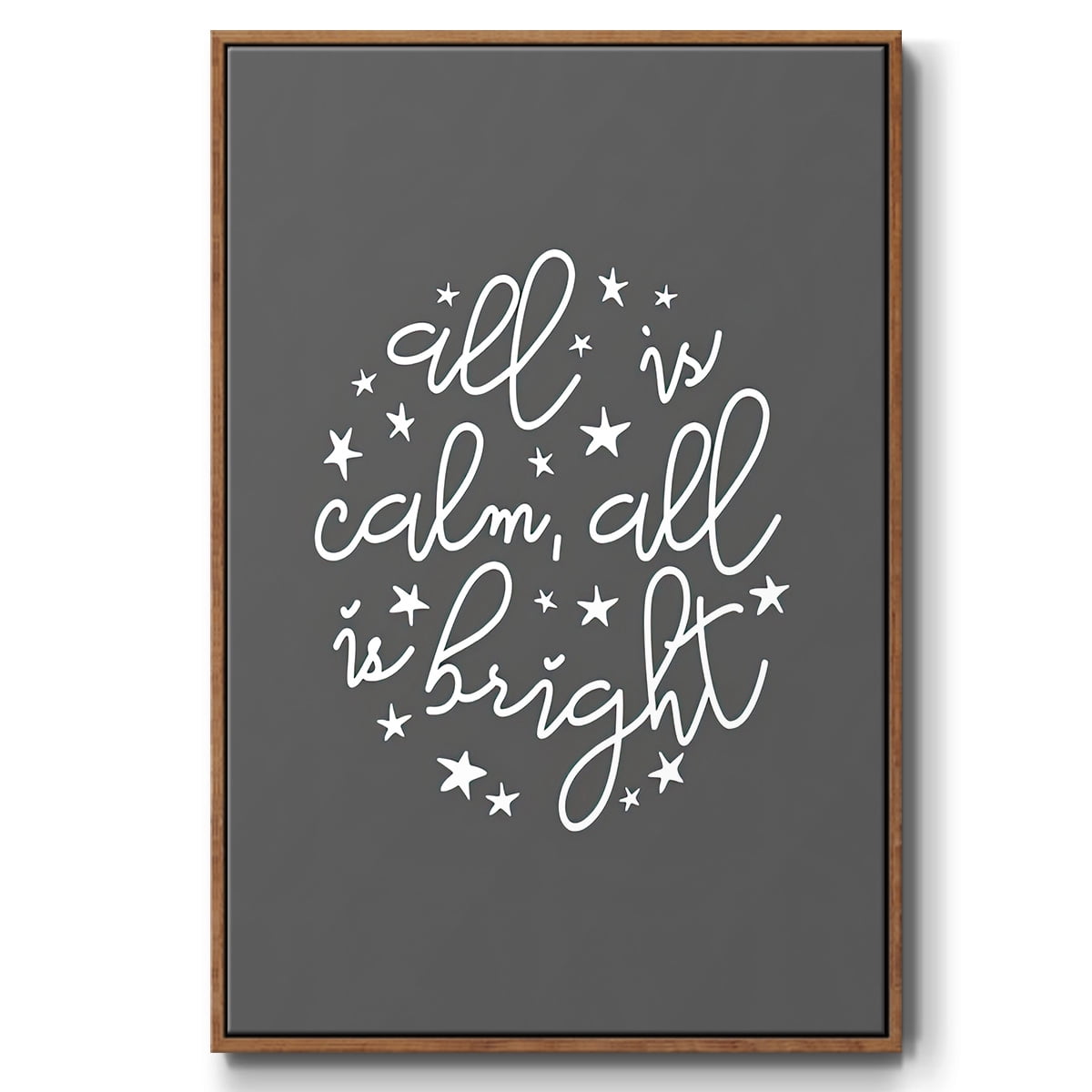 All is Calm, All is Bright - Dark Gray - Framed Gallery Wrapped Holiday Canvas - 27 x 41 - Rosewood Frame