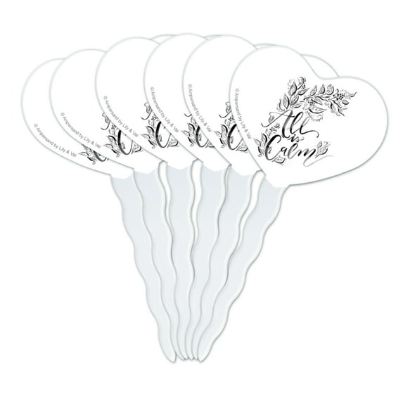 All is Calm Christmas Heart Love Cupcake Picks Toppers Decoration Set of 6