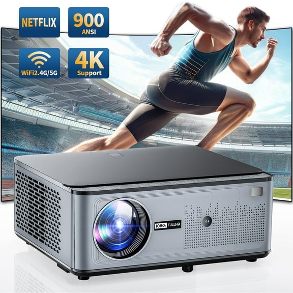 [900 ANSI & Electric Focus/Keystone] 4K Home Theater Projector with WiFi 6 and Bluetooth 5.2, Losei 300'' Movie Projector for Indoor/Outdoor, Smart Proyector Compatible with Phone/TV Stick/PC/PS5