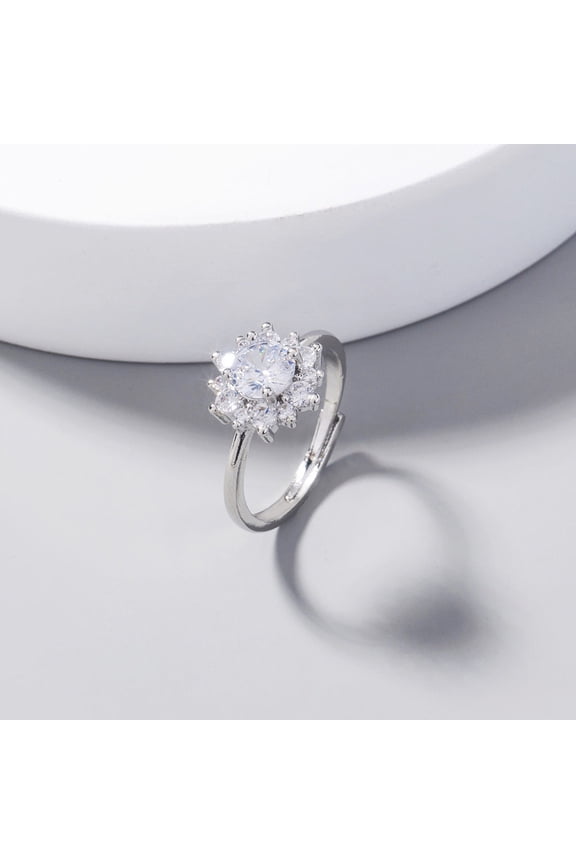 Sunflower Ring Adjustable Silver Plated Copper With Zircon Inlay Elegant All Match Design Gift For Women Style