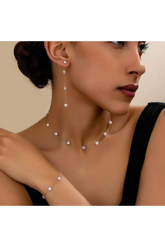 All-match High-grade Bracelet Necklace Three-piece Earrings Set Simple